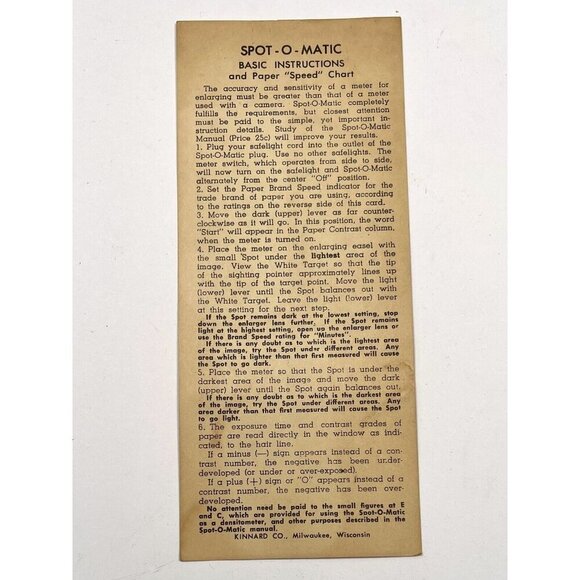 VTG KINNARD COMPANY Photography SPOT-O-MATIC Enlarging Meter w/ Box Manual WORKS - Picture 8 of 11